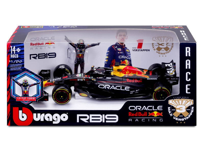 Auto modello Red Bull Racing, bburago, Max Verstappen, n. 1, scala 1:24, RB19, con pilota