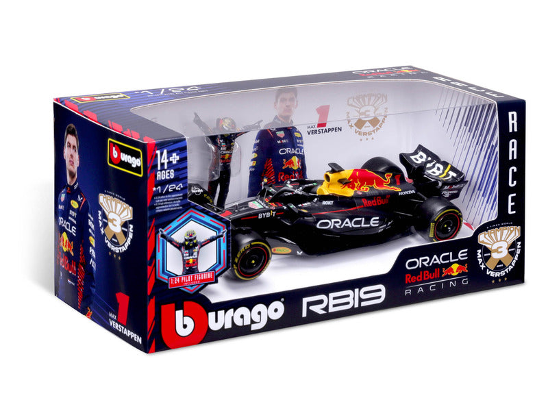 Auto modello Red Bull Racing, bburago, Max Verstappen, n. 1, scala 1:24, RB19, con pilota