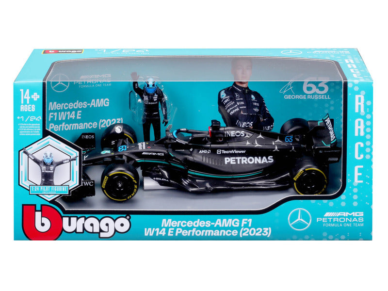 Mercedes modellino d'auto, bburago, George Russell, #63, 1:24, W14 E, con pilota