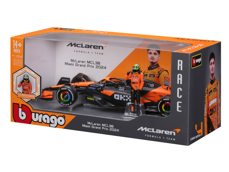 McLaren automodello, bburago, Lando Norris, 1:24, #4, MCL38, con pilota