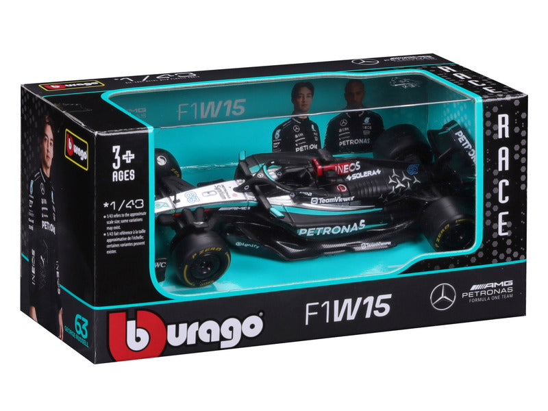 Mercedes modellino d'auto, bburago, George Russell, #63, 1:43, F1W15
