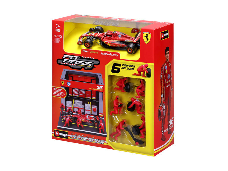 kit di modellismo Ferrari, pass pit, bburago, 1:43, Charles Leclerc, #16, SF-24