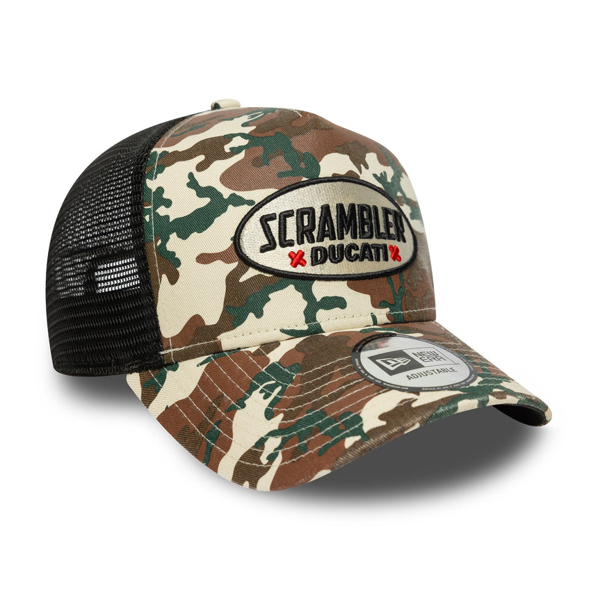 Cappellino Ducati, trucker, Scrambler camo, New Era, 9FORTY, beige