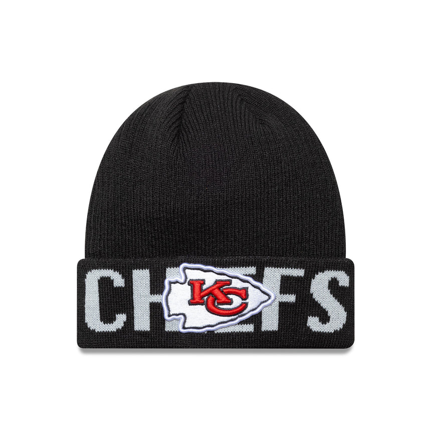 Cappellino beanie dei Kansas City Chiefs, logo testuale, New Era, nero