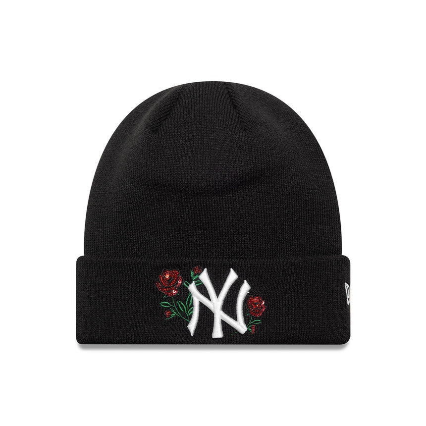 Berretto a cuffia dei New York Yankees, paillettes rosa, da donna, New Era, nero
