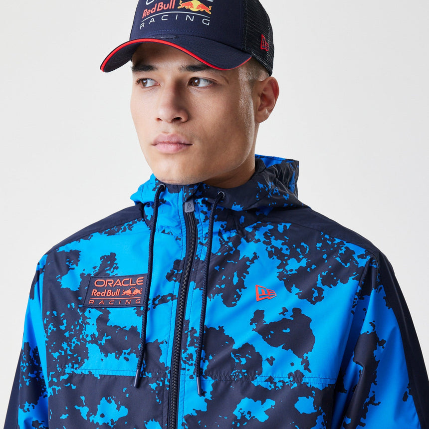 Giacca Red Bull Racing, Windrunner, New Era, motivo mimetico, blu