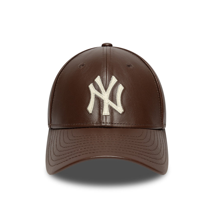 Cappellino New York Yankees in pelle, New Era, 9FORTY, tinta unita marrone