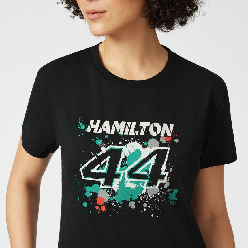 Mercedes Lewis Hamilton Maglietta per donne, LEWIS #44, Nero, 2022 - FansBRANDS®