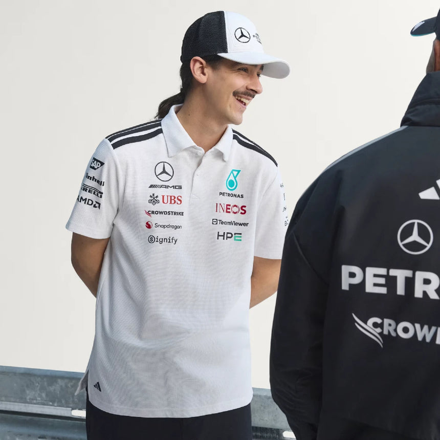 Polo Mercedes, squadra, ingegneri, adidas, bianco, 2026