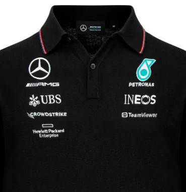 Mercedes long slevee t-shirt collo camicia, knitted, Squadra, Nero, 2023