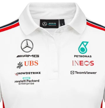 Mercedes t-shirt collo camicia, driver, Squadra, Donne, Bianco, 2023