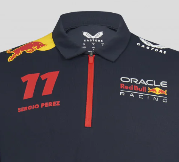 Red Bull Racing t-shirt collo camicia, Sergio Pérez, Blu, 2023