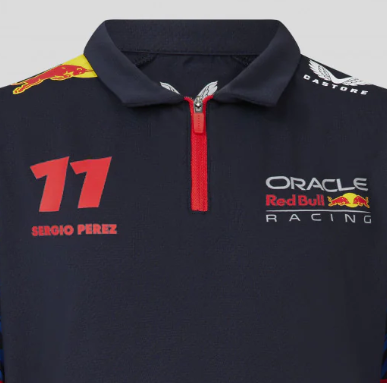Red Bull Racing t-shirt collo camicia, Sergio Pérez, Bambini, Blu, 2023