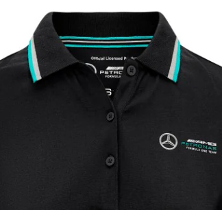 Mercedes t-shirt collo camicia, Donne, Nero