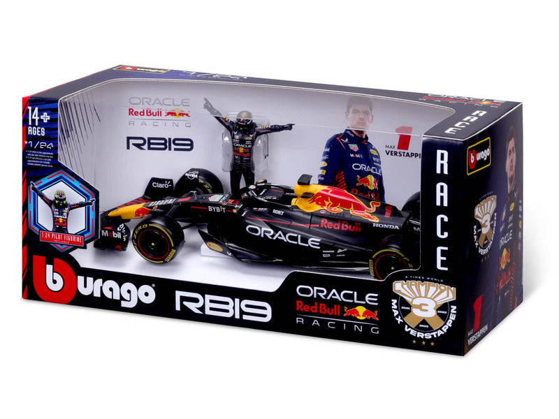 Auto modello Red Bull Racing, bburago, Max Verstappen, n. 1, scala 1:24, RB19, con pilota