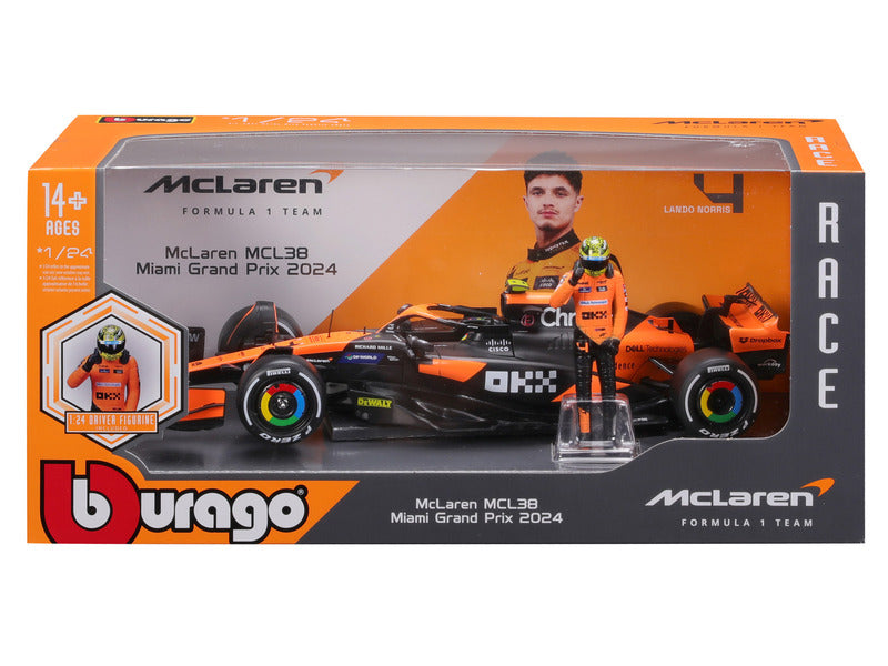 McLaren automodello, bburago, Lando Norris, 1:24, #4, MCL38, con pilota