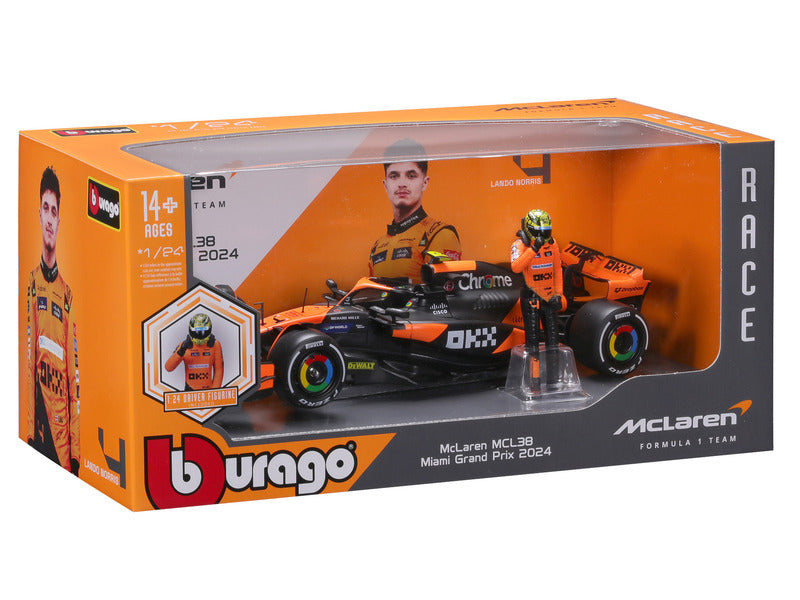 McLaren automodello, bburago, Lando Norris, 1:24, #4, MCL38, con pilota