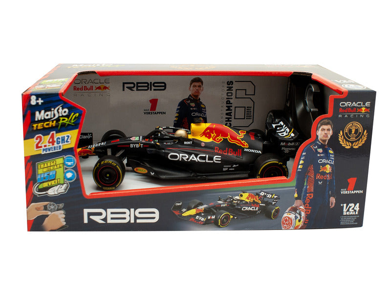 Auto radiocomandata Red Bull Racing, BBURAGO, Max Verstappen, n. 1, scala 1:24, RB19