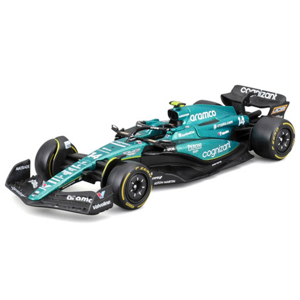 Modellino Aston Martin F1, con casco, AMR23, bburago, 1:43, Fernando Alonso #14
