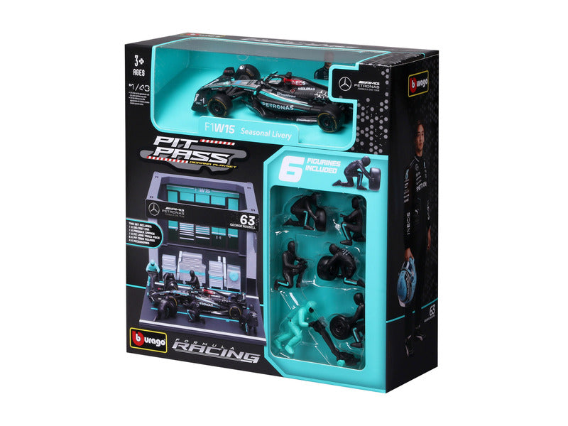 Kit modello Mercedes, pass pit, Bburago, 1:43, George Russell, n. 63, W15 E