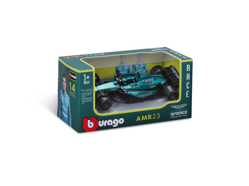 Modellino in scala 1:43 di Aston Martin AMR23, Bburago, Fernando Alonso #14, 2023