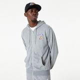 Felpa con cappuccio Los Angeles Lakers, a zip completa, New Era, grigia