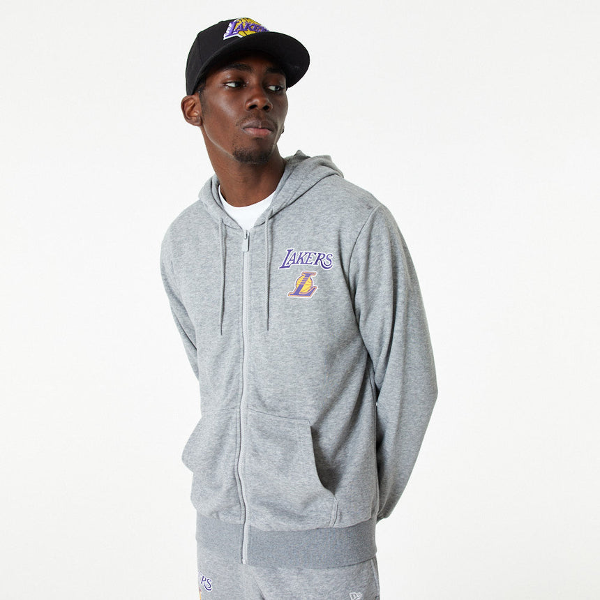 Felpa con cappuccio Los Angeles Lakers, a zip completa, New Era, grigia
