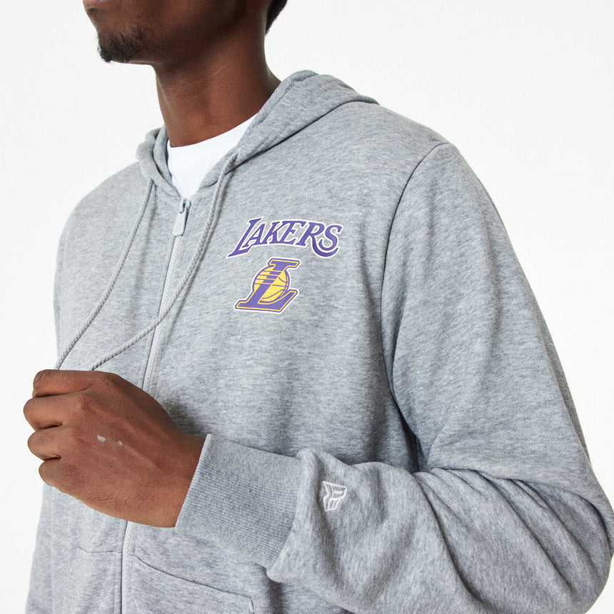 Felpa con cappuccio Los Angeles Lakers, a zip completa, New Era, grigia