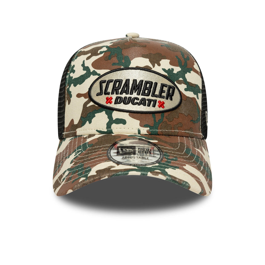 Cappellino Ducati, trucker, Scrambler camo, New Era, 9FORTY, beige