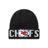 Cappellino beanie dei Kansas City Chiefs, logo testuale, New Era, nero