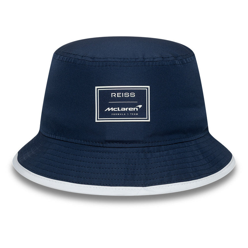 Cappello bucket McLaren x Reiss, stagionale, affusolato, New Era, 9FORTY, blu