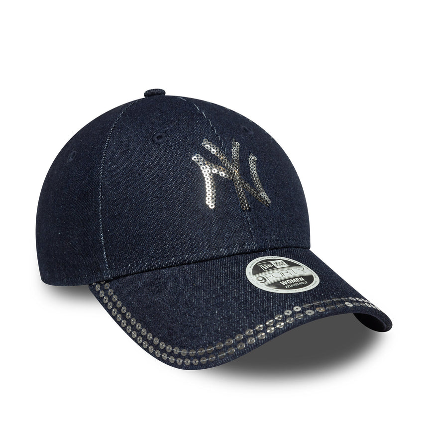 Cappellino New York Yankees con paillettes, New Era, 9FORTY, motivo blu, blu