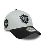Cappellino Las Vegas Raiders, spilla bicolore, New Era, 9FORTY, patch laterale, nero-bianco