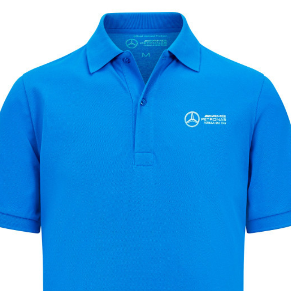 Mercedes T-Shirt mit Kragen, George Russell Logo, Blau