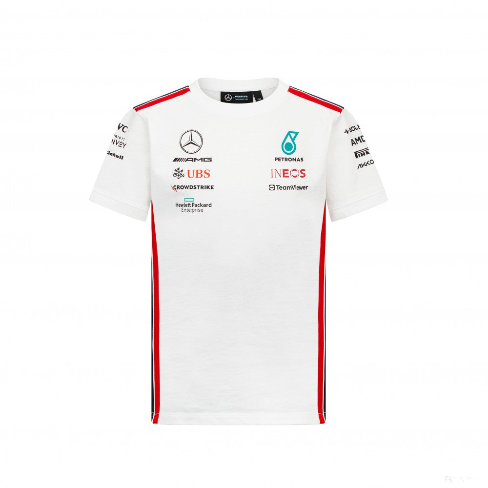 Mercedes t-shirt, team, driver, kids, white, 2023