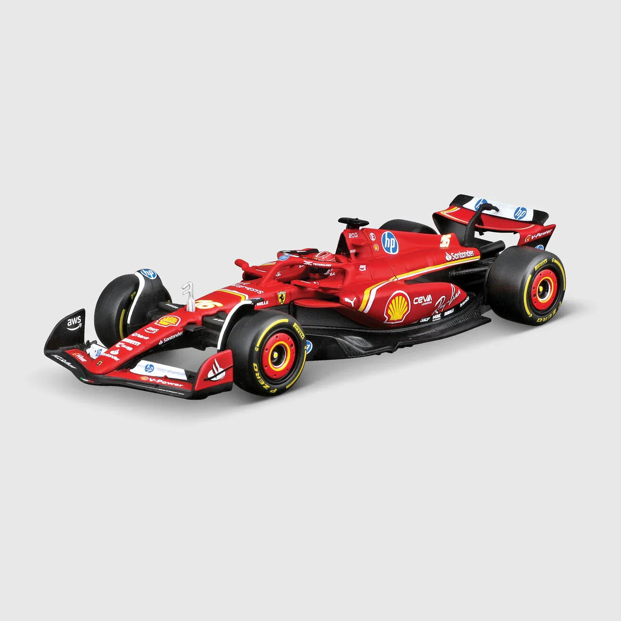 Modellino Ferrari, Charles Leclerc, SF-24, scatola acrilica, bburago, rosso