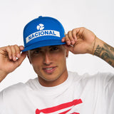 Berretto Ayrton Senna, Nacional, originale 1984, con custodia rigida in tessuto, blu