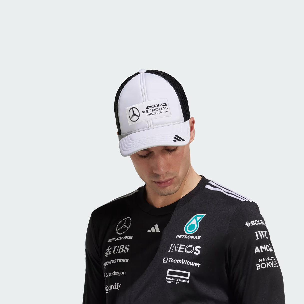 Cappellino Mercedes, trucker, logo lungo, bianco 🔥
