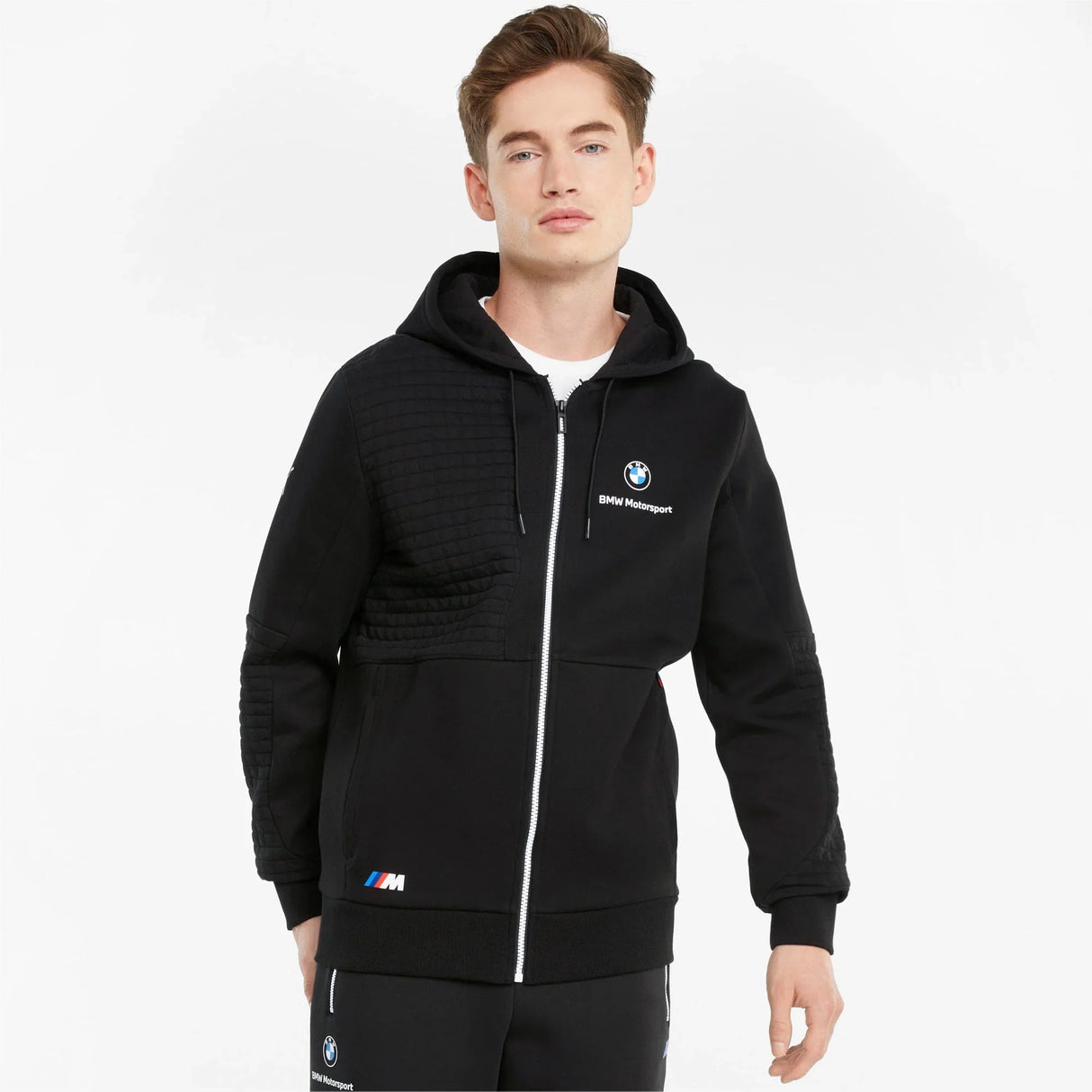 Felpa con cappuccio BMW, Puma BMW MMS con zip intera, nero, 2021