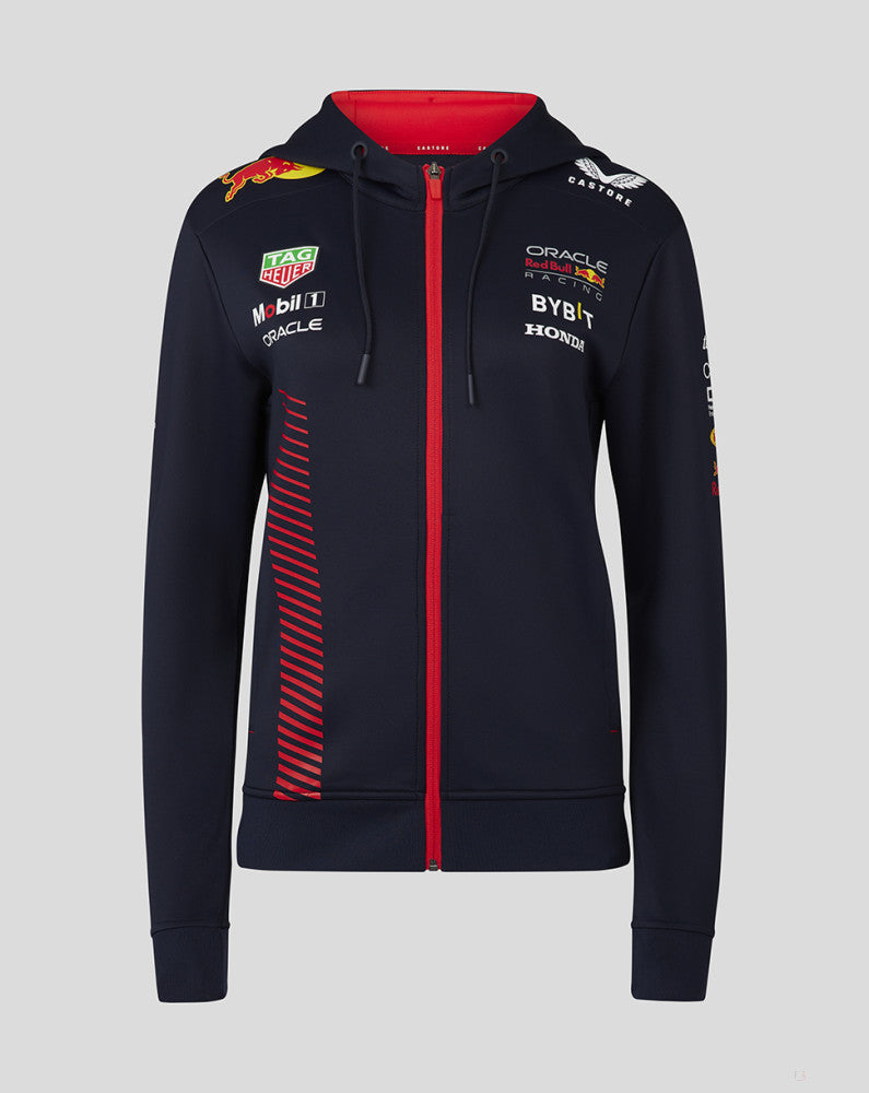 Red Bull Racing sweatshirt, hooded, full zip, team, women, blue, 2023