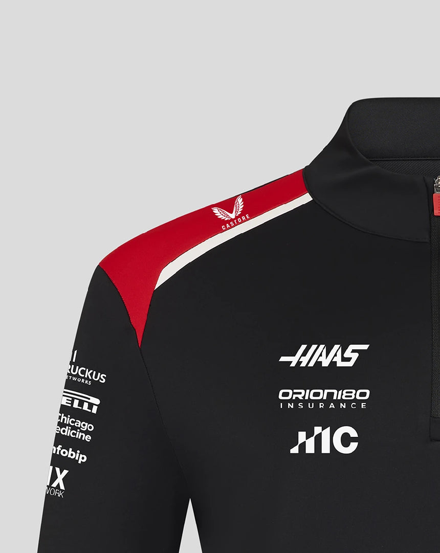 Felpa Haas F1, con zip a metà, team, nero