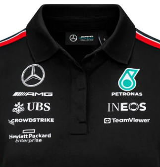 Mercedes t-shirt collo camicia, driver, Squadra, Donne, Nero, 2023