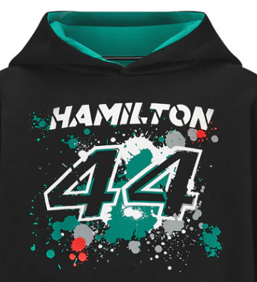 Mercedes Lewis Hamilton Felpa per bambini, LEWIS #44, Nero, 2022
