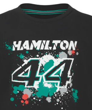 Mercedes Lewis Hamilton Kinder-T-Shirt, LEWIS #44, Schwarz, 2022