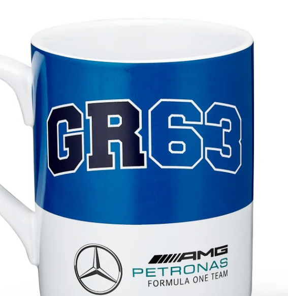 George Russell tazza, mercedes, Blu